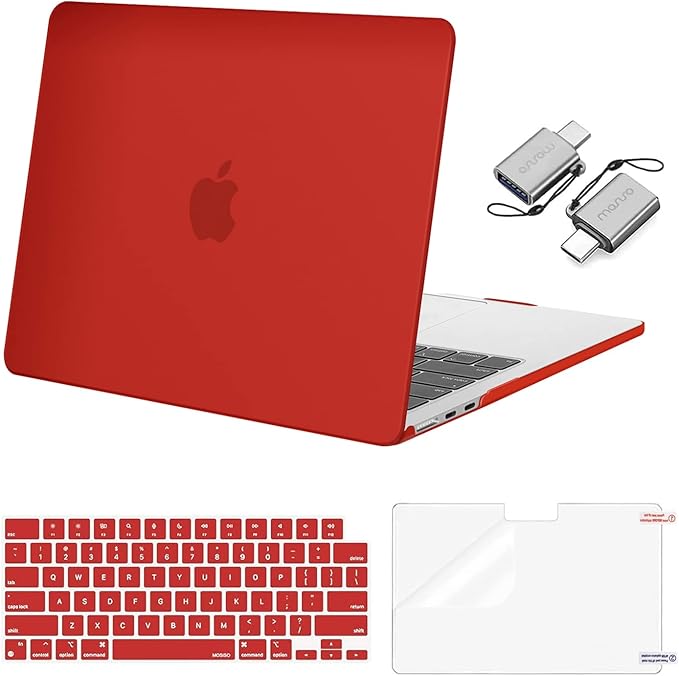MOSISO Compatible with MacBook Air 13 inch Case 2025 2024 2023 2022 M4 A3240 M3 A3113 M2 A2681, Plastic Hard Shell&Keyboard Cover&Screen Film&Type C for MacBook Air 13.6 inch Case, Red