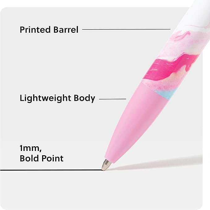 U Brands Laguna Ballpoint Pens, Set of 12, Wavy Paint, Bold (1.0mm) Point, Black Ink