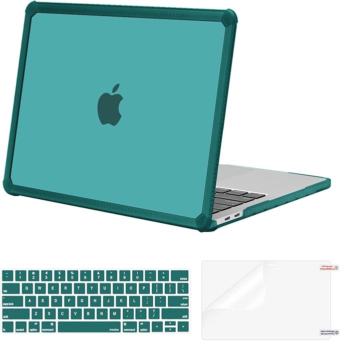 MOSISO Compatible with MacBook Pro 13 inch Case M2 2025-2016 A2338 M1 A2251 A2289 A2159 A1989 A1708 A1706, Anti-Cracking Heavy Duty Plastic TPU Bumper Hard Case&Keyboard Skin&Screen Film, Teal Green