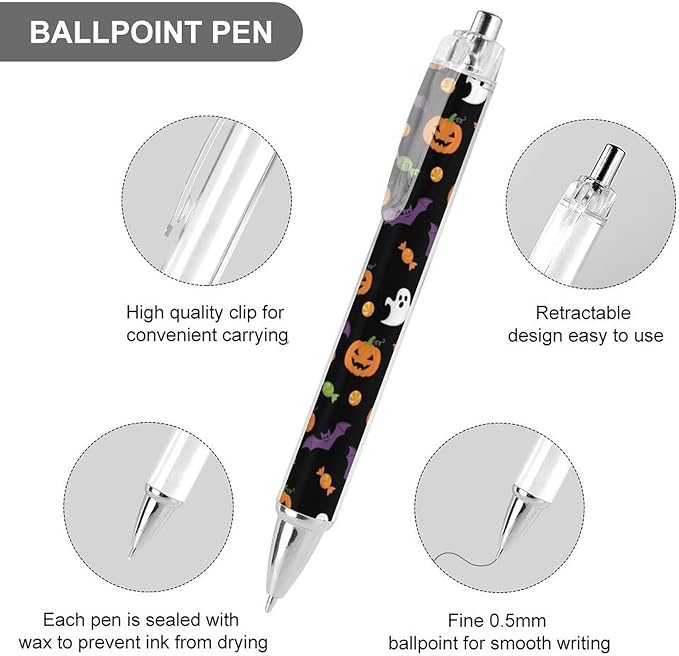 Womens Cute Retractable Pens Halloween Pumpkin Ghost Ballpoint Pens with Black Ink Smooth Writing Pen Office Stationery Supplies, 0.5mm, 2 Pcs
