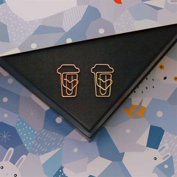 OWLFAVO 40pcs Coffee Cup Shape Paper Clips with Clear Box, Rose Gold and Yellow Gold, Funny Cute Paperclips Bookmarks Planner Clips for Fun Office Supplies School Gifts Wedding Decoration