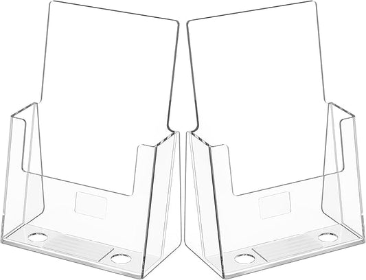 MaxGear Acrylic Brochure Holder 6 x 9 Inches, Clear Literature Holder Acrylic Countertop Organizer Plastic Flyer Display Stand Clear Bi-fold Magazine Holder for Pamphlet, Booklet, Menu, 2 Pack
