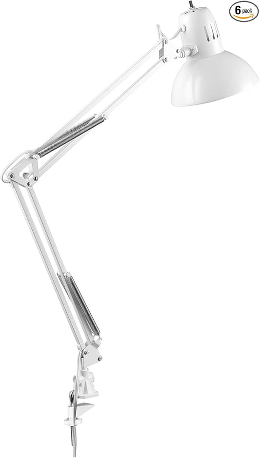 GLOBE Electric 52847 31.5 Inch Swing Arm Clamp-On White Desk Lamp with Nickel Accents, On/Off Rotary Switch, Book Reading Light, Home Essentials, Office Décor, LED Bulb Compatible (Pack of 6)