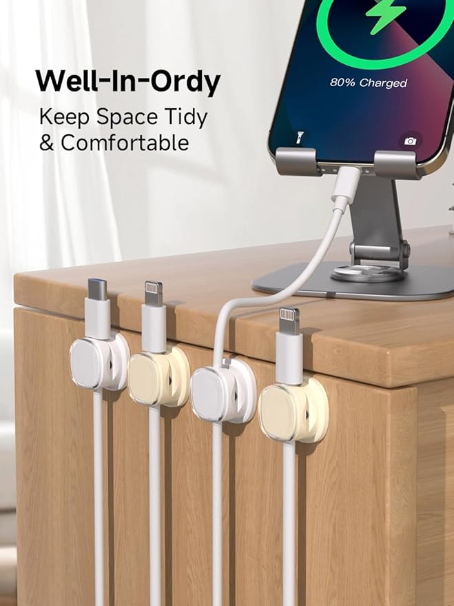 Magnetic Cable Clips, Adjustable Cord Holder Management, Adhesive Wire Keeper Organizer for Home Office Desk Phone PC Car Wall Desktop Nightstand Appliance (9-PCS White & Apricot)