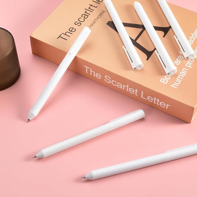 BAYTORY 8Pcs Rotatable Gel Pens, 0.5mm Fine Point Black Ink Pen, Smooth Writing Quick Dry Gel Ink Pens for Journaling Note Taking Sketching (White)