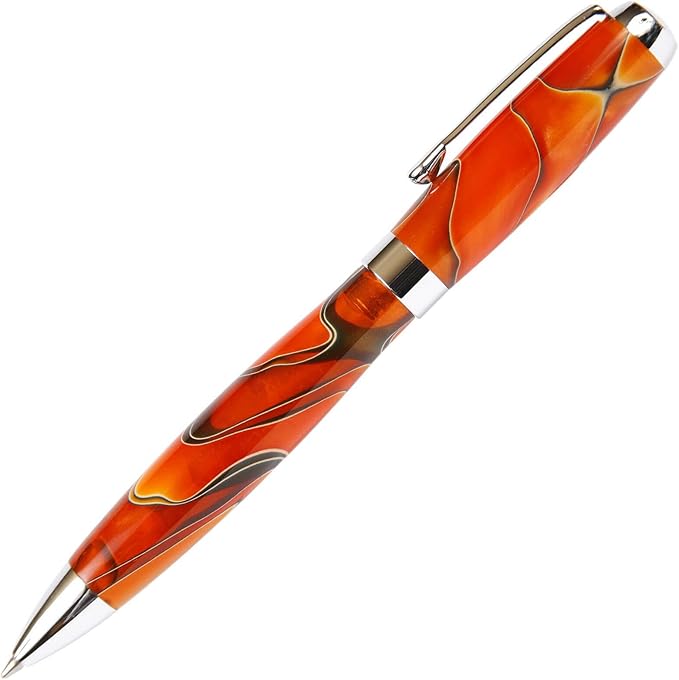 Lanier Pens Tuscany Orange & Black Ballpoint Pen - Marbleized Gloss Body