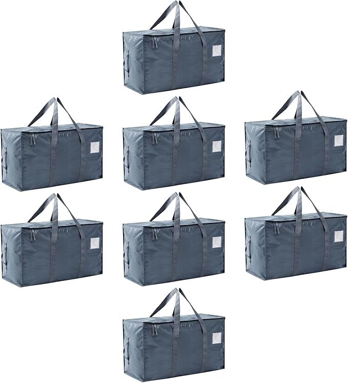 Moving Bags Heavy Duty Extra Large, Moving Boxes, Moving Supplies Essentials,Storage Bins with Lids, Plastic Packing Totes, Storage Bags for Clothes with Handles & Zippers(Grey, 8 Pack)