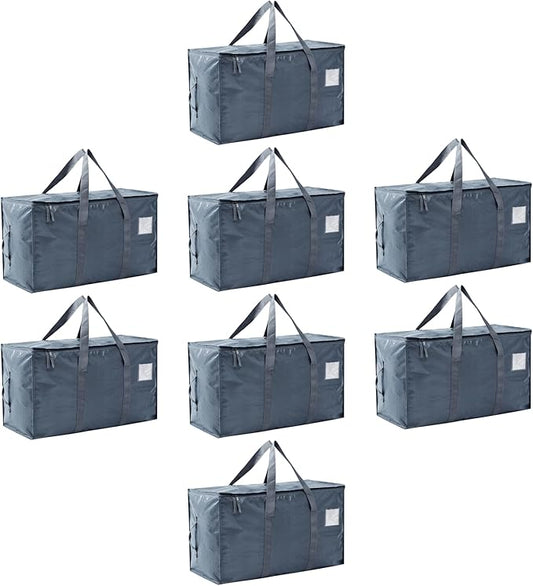 Moving Bags Heavy Duty Extra Large, Moving Boxes, Moving Supplies Essentials,Storage Bins with Lids, Plastic Packing Totes, Storage Bags for Clothes with Handles & Zippers(Grey, 8 Pack)