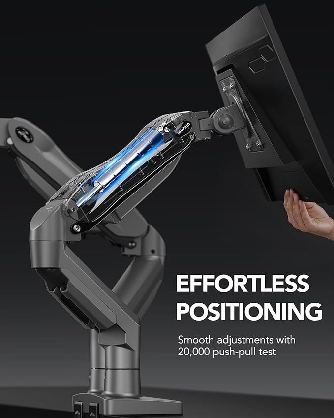 HUANUO Dual Monitor Stand, Fully Adjustable Monitor Desk Mount for 13–32″ Computer Screens, Full Motion VESA 75x75/100x100 with C-Clamp & Grommet Base, Each Arm Holds 4.4 to 19.8 lbs -Grey