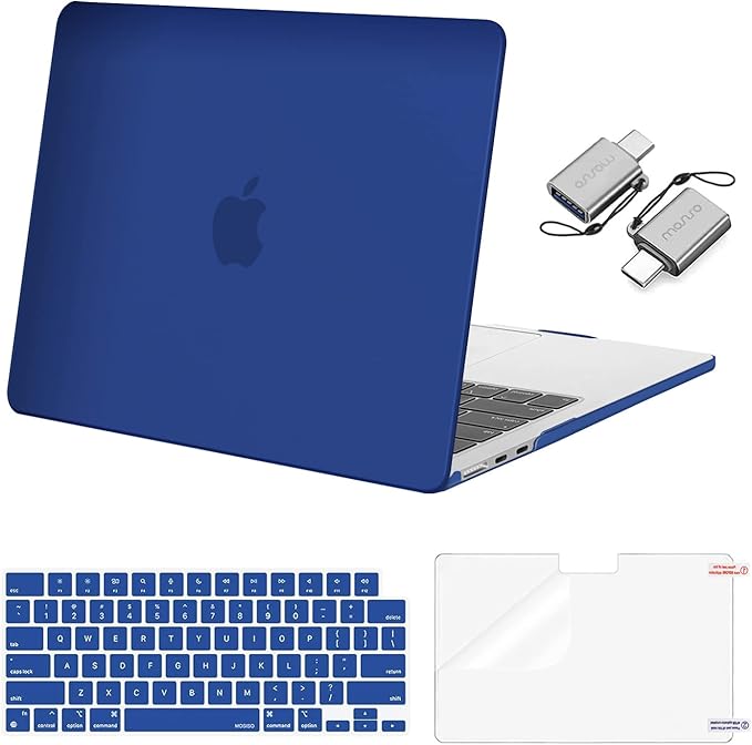 MOSISO Compatible with MacBook Air 13 inch Case 2025 2024 2023 2022 M4 A3240 M3 A3113 M2 A2681, Plastic Hard Shell&Keyboard Cover&Screen Film&Type C for MacBook Air 13.6 inch Case, Royal Blue