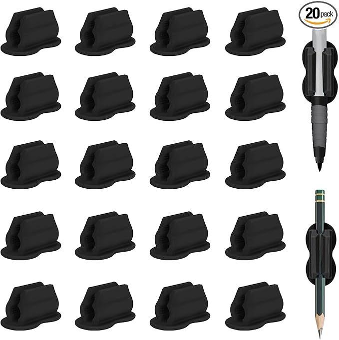 20 Pack Pencil Holders, Adhesive Desk Pencil Holder For Classroom Clipboard Wall, Silicone Pen And Marker Holders For School Student Kids Teacher Office Desk Accessories (Black) (Black)