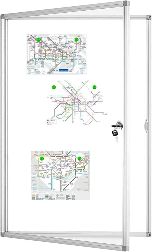Lockable Magnetic Enclosed 36x24 inches Dry-Erase whiteboard, Tamper-Resistant Wall-Mounted Display whiteboard, Aluminum-Framed Window whiteboard (White)