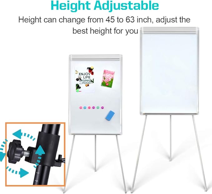 Magnetic Dry Erase Easel 36" x 24", Height Adjustable Tripod Dry Erase Board Office Presentation Whiteboard with Flipchart Pad, Magnets & Eraser, White