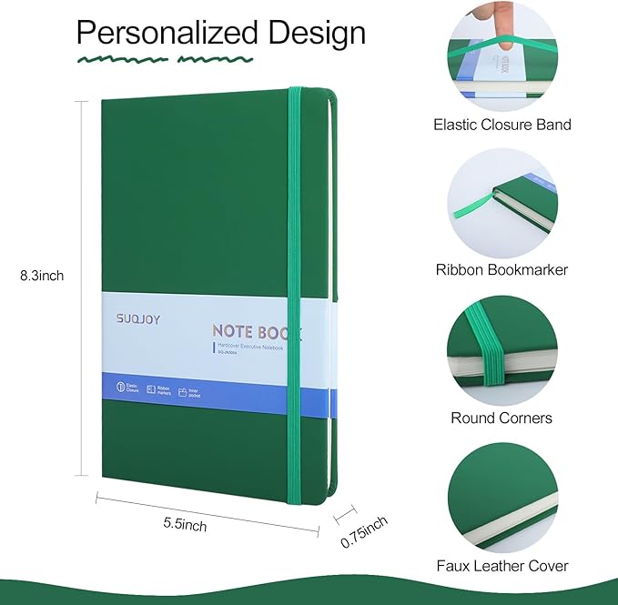 Lined Journal Notebooks for Writing, 100 GSM Thick Paper, 1 Pack Hardcover Notebooks, A5 College Ruled Notebook, Journaling Notebook for School/Travel/Office (Green- 1 Pack)