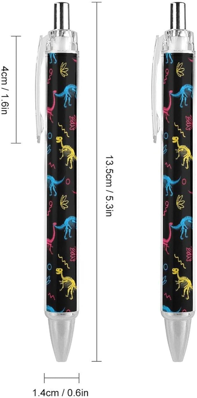 Men Women Cute Ballpoint Pens, Retractable Pen with Black Ink, Dinosaurs Skeletons Colorful Print Writing Pens for Home Office Supplies, 0.5 mm, Pack of 2