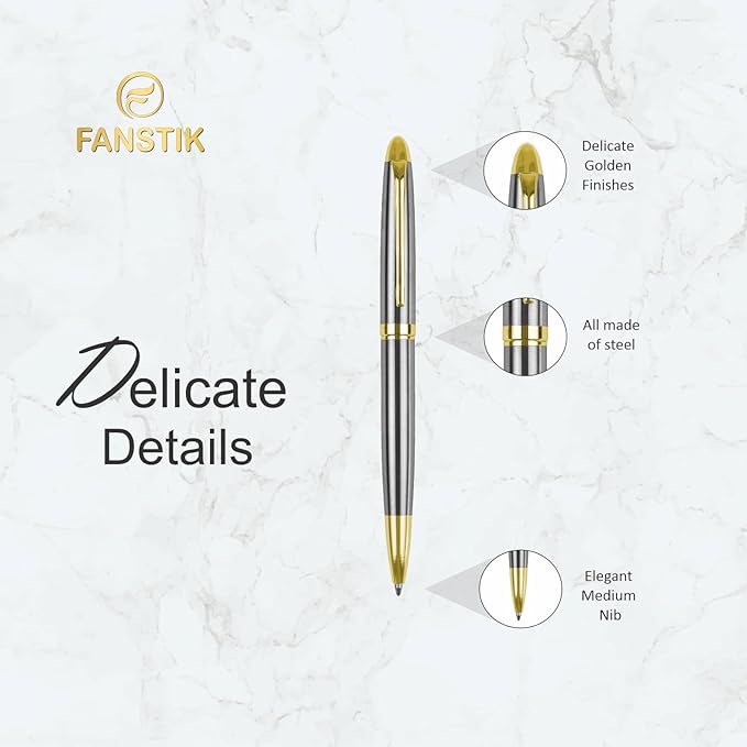 Customized BallPoint pen with name (MADE IN USA), stainless steel, Silver and gold, luxury engraved pen personalized for men and for women. (BallPoint Silver-Gold)