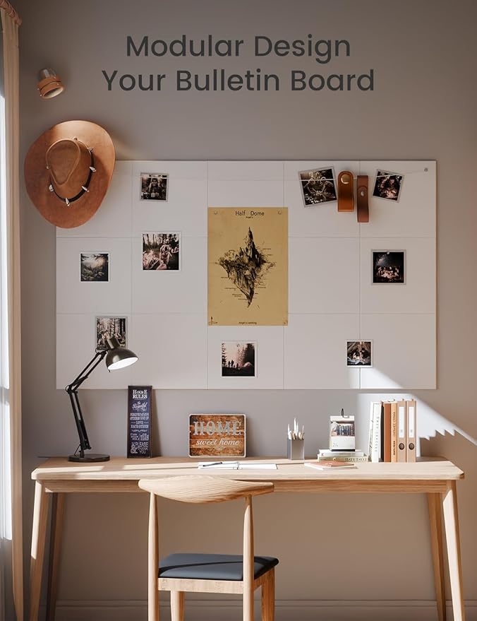 Large Felt Bulletin Board 48" x 36" Cork Board Alternative-12 Pack with 70 Safe Removable Adhesive Tabs, Cork Boards for Walls Cork Board for Home Office Classroom Pin Board - Milky White