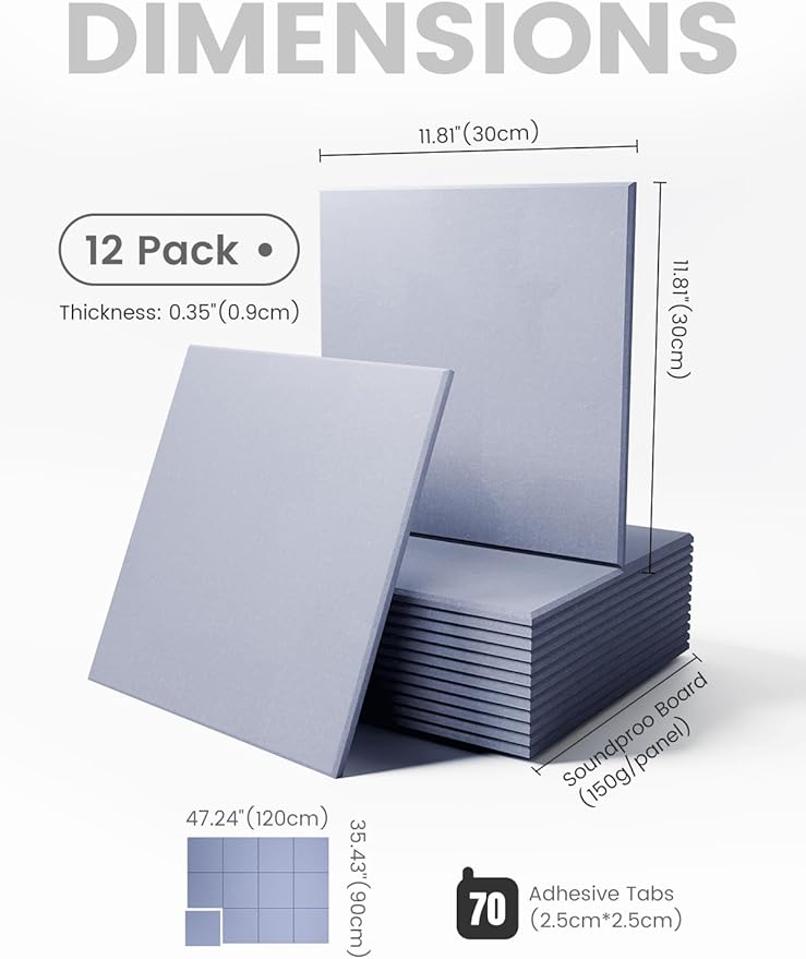 Large Felt Bulletin Board 48" x 36" Cork Board Alternative-12 Pack with 70 Safe Removable Adhesive Tabs, Cork Boards for Walls Cork Board for Home Office Classroom Pin Board-Soft Periwinkle