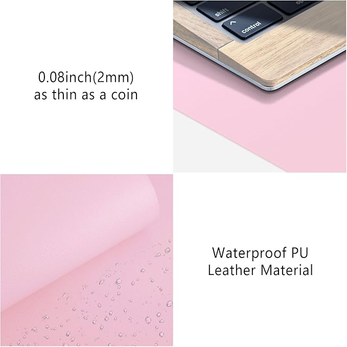 Leather Desk Pad Protector, Mouse Pad, Non-Slip Computer Mat for Desk, PU Leather Office Desk Mat for Home & Office, Waterproof Laptop Desk Blotter for Keyboard and Mouse, Pink (15.7''X31.5'')