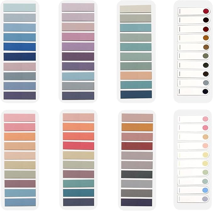 Lysas 1600pcs Page Markers, Morandi Sticky Index Tabs, Transparent Sticky Note Tabs Colored Writable and Repositionable Book Flags Tabs, Aesthetic Strip Index Tabs, 8 Sets