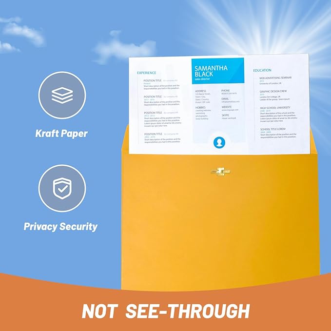 Manila Clasp Envelopes 10x13 100 Pcs, Creebe Large Brown Yellow 10 x 13 Envelopes with Clasp and Gummed Seal for Mailing, 100 GSM Kraft Paper