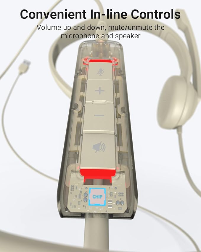 NUBWO HW02 USB Headset with Microphone Noise Cancelling &in-line Control, Ultra Comfort Computer Headset for Laptop pc, On-Ear Wired Office Call Center Headphone for Boom Skype Webinars (Apricot)