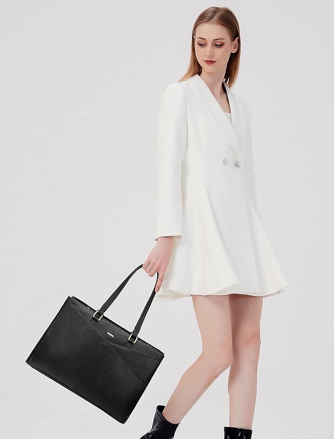 LOVEVOOK Laptop Tote Bag for Women 15.6 Inch Waterproof Leather Computer Bags Business Office Work Briefcase Black