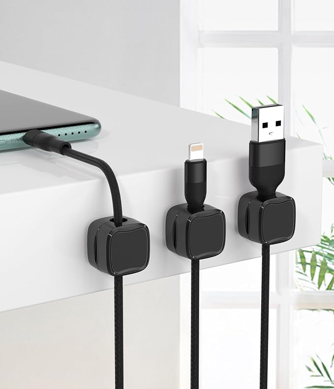 Magnetic Cable Clips, Adjustable Cord Holder Management, Adhesive Wire Keeper Organizer for Home Office Desk Phone PC Car Wall Desktop Nightstand Appliance (9-Pack Black)