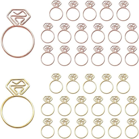 OWLFAVO 36pcs Diamond Ring Shape Paper Clips with Clear Box, Rose Gold and Yellow Gold, Funny Cute Paperclips Bookmarks Planner Clips for Fun Office Supplies College Gifts Wedding Decoration