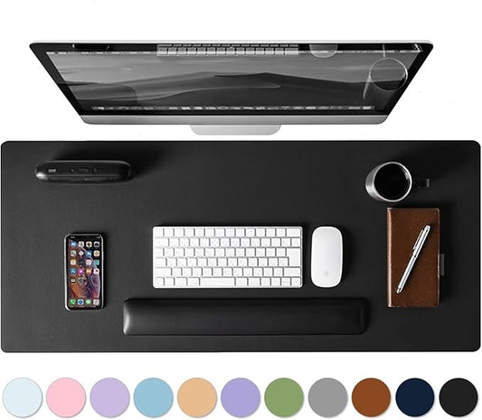 Leather Desk Pad Protector, Mouse Pad, Non-Slip Computer Mat for Desk, PU Leather Office Desk Mat for Home Office, Waterproof Laptop Desk Blotter Pad for Keyboard and Mouse, Black (13.7''X23.6'')