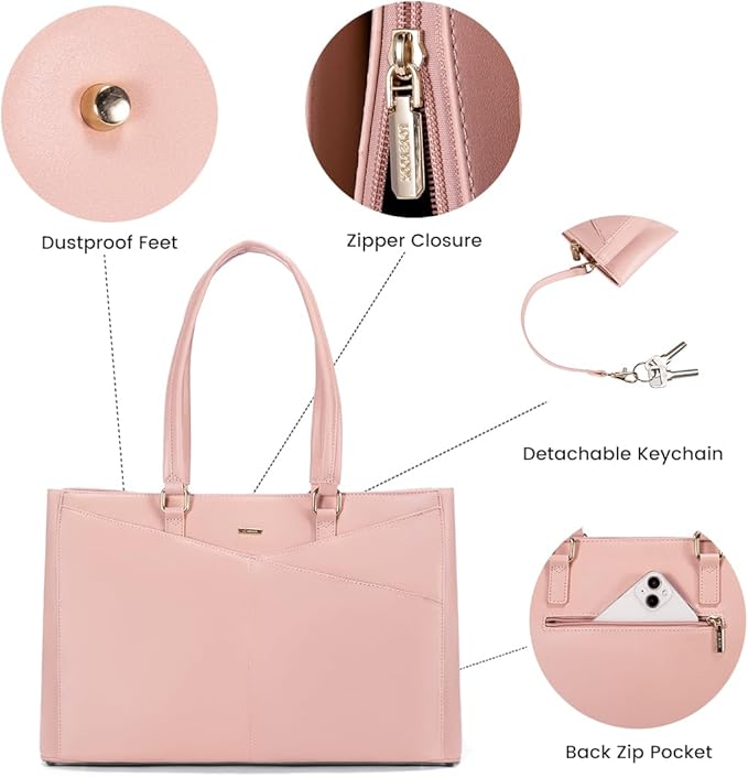 LOVEVOOK Laptop Bag for Women 15.6 Inch Tote Bags Waterproof Leather Briefcase Computer Women Business Office Work Bag,Bright Pink