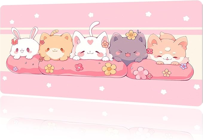 MAYCARI Cute Desk Mat Kawaii Mousepad, Anime Aesthetics Desk Pad XXL Cute Pink Cats Buuny Mouse Pad Computer Keyboard Mat, Office Desk Pad Protector 31.5"X15.7"