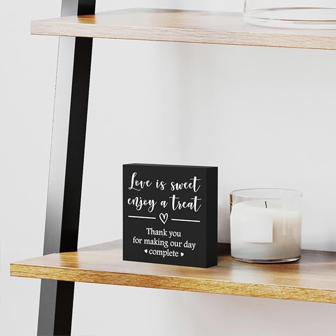 Love is Sweet Enjoy a Treat Wooden Box Sign Decorative Wedding Party Dessert Table Wood Box Sign Home Decor Rustic Square Desk Decor Sign for Shelf 5 x 5 Inches-502
