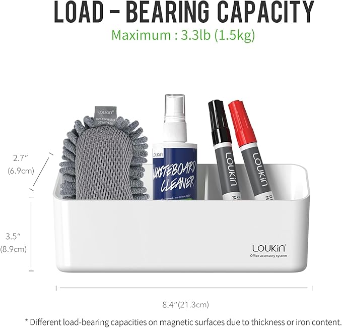 loukin Magnetic and Adhesive Marker Holder, Dry Erase Accessory Tray, Magnetic Storage Organizer for Whiteboard, Glass or Refrigerators (White)