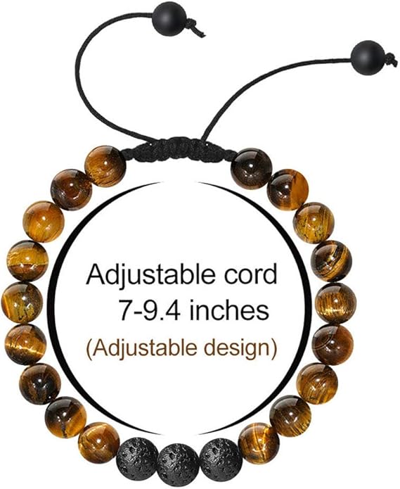 M MOOHAM Natural Stone Bracelets for Men - 8mm Tiger Eye | Matte Agate | Lava Rock Bracelets for Men Teen Boys Gifts Birthday Anniversary Christmas Gifts for Men Teens