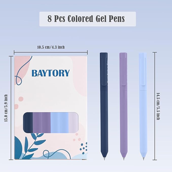 BAYTORY 8Pcs Colored Gel Pens, 0.5mm Fine Point Multicolored Ink Pen, Colorful Pens Smooth Writing for Note Taking and Marking Supplies (Purple)