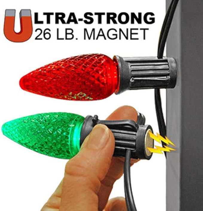 Novelty Lights C9 Light Spool, 500 Feet Magnetic Socketed Holiday Light String, Black Wire with 12 Inch Spacing, E17 Sockets, for Indoor or Outdoor Steel Surfaces