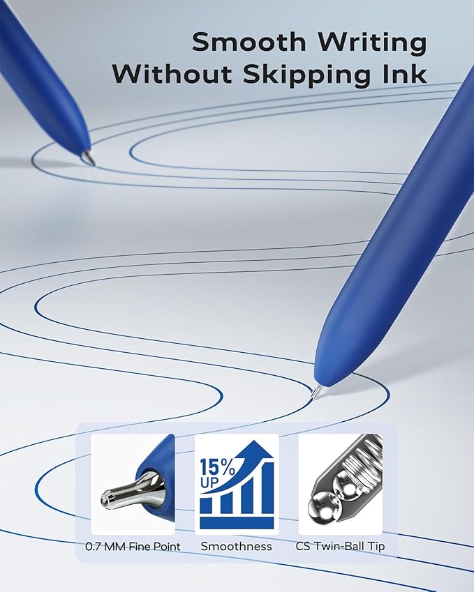 Blue Gel Pens, 6Pcs Quick Dry Blue Ink Pens with 3 Extra Refills, Fine Point Retractable Smooth Writing Pens for Journaling, Office, Note Taking, School Supplies, Nurse Aesthetic(Blue)