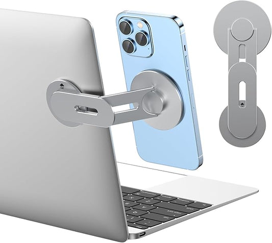 Magnetic Phone Holder for Laptop for MagSafe for iPhone 16/15/14/13/12 & All Phones, 180°Adjustable Phone Side Mount for Computer Monitor for Tesla, Desktop Cell Phone Bracket, Gray