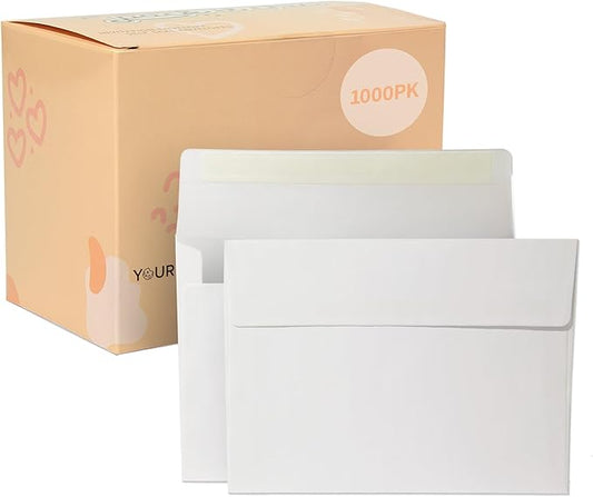 Pack It Chic - A7 White Envelopes 5 1/4" X 7 1/4" (1000 Count) Self Seal Envelopes for Wedding Invitations, Save the Date Cards, Graduation, Baby Shower, Photos, Greeting Cards, Mailings