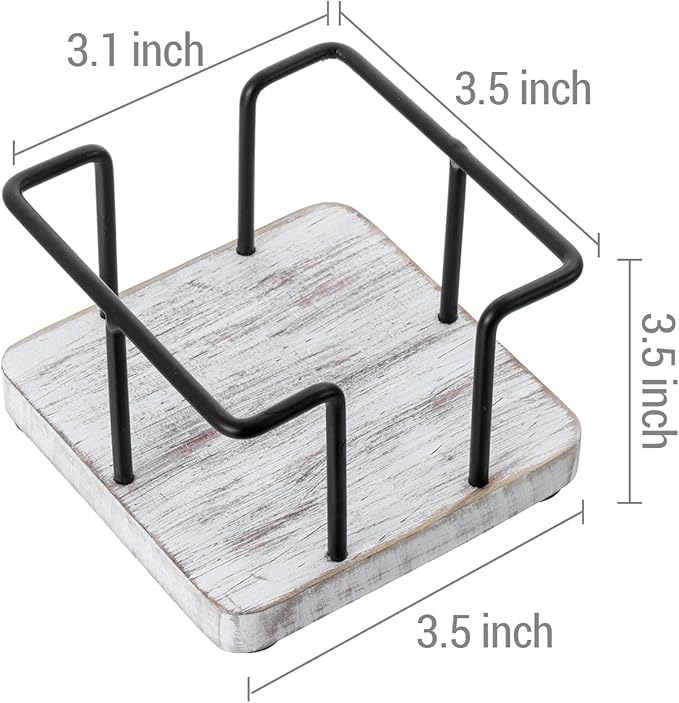 MyGift Shabby Whitewashed Solid Wood and Industrial Matte Black Metal Wire Sticky Note Cube Holder, Office Desktop Self Adhesive Memo Pad Storage Dispenser