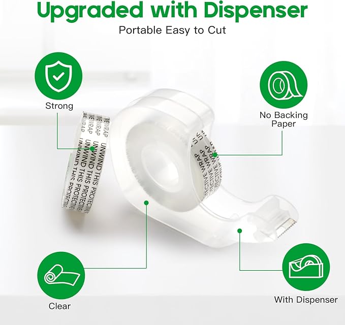 LOCKLOCK Double Sided Tape Light Duty, 40 Pack, 1/2 x 350 inches, Narrow Double StickTape with Dispenser for Crafts, Gift Wrapping, Clear Tape Double Sided for Office School Supplies.