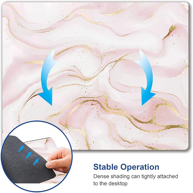 Mouse Pad, Pink Marble with Gold Glitter Wave Mouse Pad Rectangle Custom Designs, Waterproof Anti-Slip Rubber Mousepad Office Accessories Desk Decor Wireless Mouse Pads for Computers Laptop