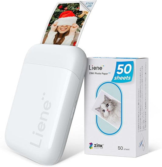 Liene 2x3” Photo Printer, Mini Instant Portable Color Mono Picture Printer Bundle 50 Zink Adhesive Paper, Bluetooth 5.0, Compatible w/iOS & Android, Small Phone Sticker for iPhone, Smartphone, White