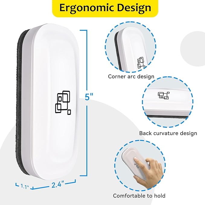 maxtek Magnetic Dry Erase Eraser, Glass Board Erasers, 2 Pack, Whiteboard Eraser for Dry Erase Board, Glass Board, Calendar Board, Office and School Supplies (Pure White)