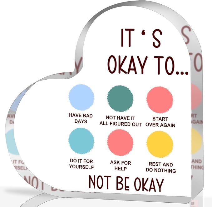 Mental Health Decor, Psychotherapy Affirmations Heart Acrylic Sign, School Counselor Sign, Mental Health Anxiety Healthy Coping Skill, Mental Health Gifts for School Home Tabletop Therapy Office Decor