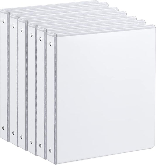 1-inch 3 Ring Binder with 2 Interior Pockets, 1'' Basic Binders Holds US Letter Size 8.5'' x 11'' Paper - Versatile Binders for Office, Home, and School Use, 6 Pack (White)