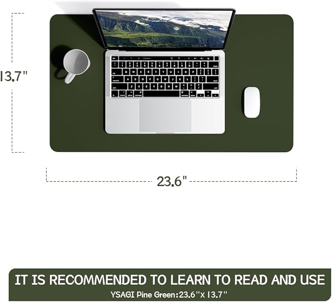 YSAGi Non-Slip Leather Desk Pad, Waterproof Laptop Computer Desk Keyboard Mat, Table Protector Blotter Mat, Large Mouse Pad for Office/Work/Home/Decor(Olive Green, 23.6" x 13.7")