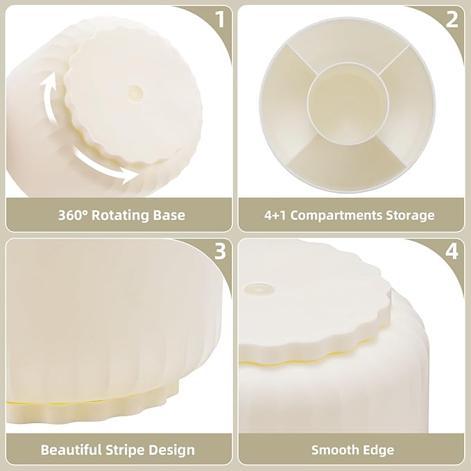 Marbrasse Desk Organizer, 360-Degree Rotating Pen Pencil Holder for Desk, Desk Organizers and Accessories with 5 Compartments Pencil Organizer, Art Supply Storage Box Caddy for Office, Home(Beige)