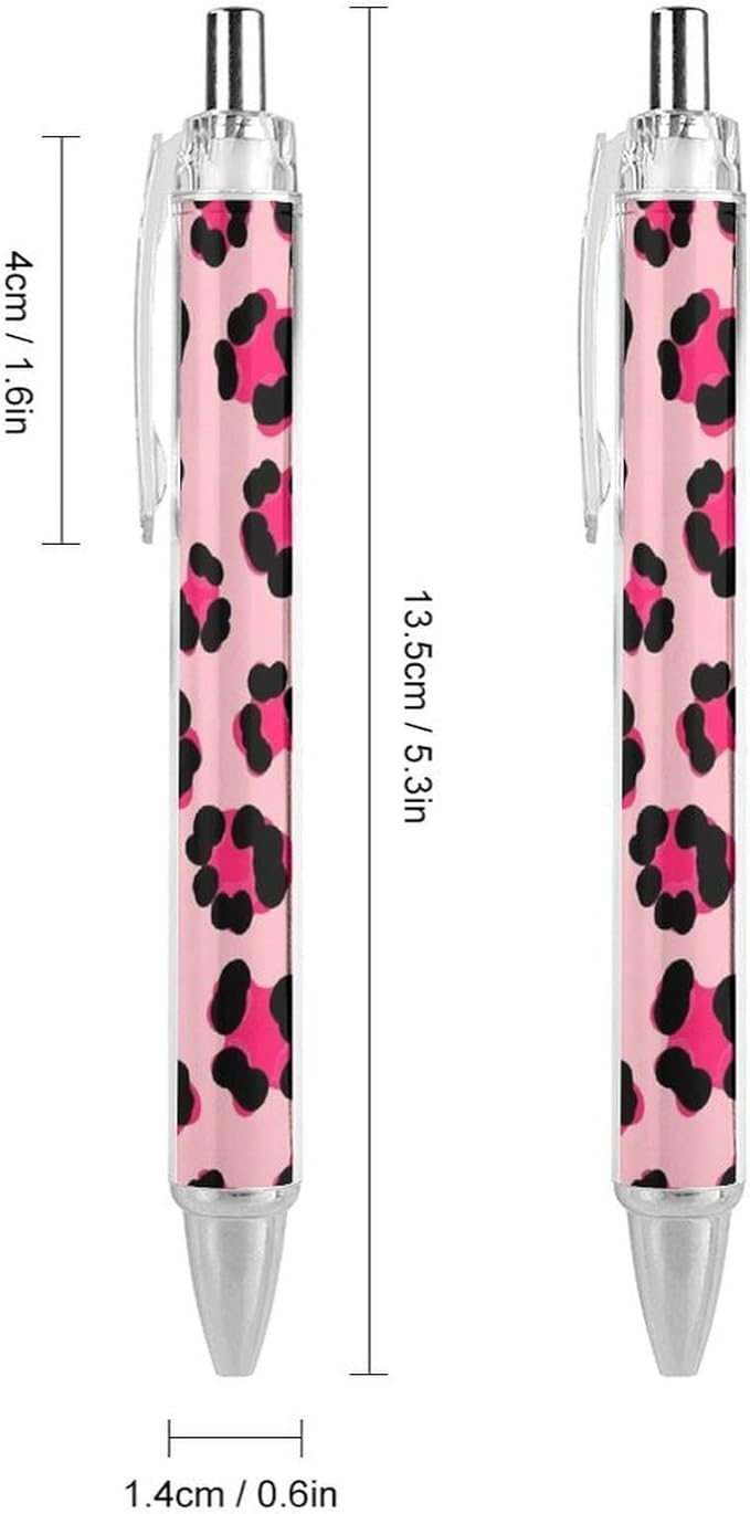 Cute Ballpoint Pen Refillable Black Ink 0.5 mm Ball Point Pens Cheetah Leopard Print Pink Floral Retractable Pens Writing Accessories for Teacher Writer, 2 Pcs
